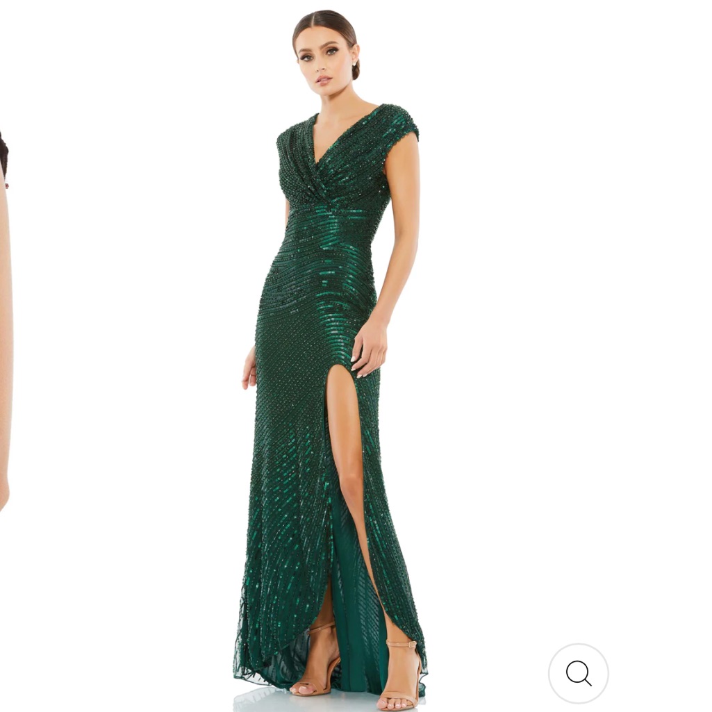 Nwt Mac Duggal Cap 5441 Sleeve Sequined Evening Gown In Forest Green Size 14w